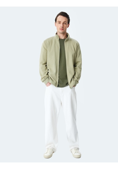 Koton Regular Fit Pamuk Karışımlı Uzun Kollu Basic Fermuarlı Sweatshirt Haki 5wam70253mk Haki