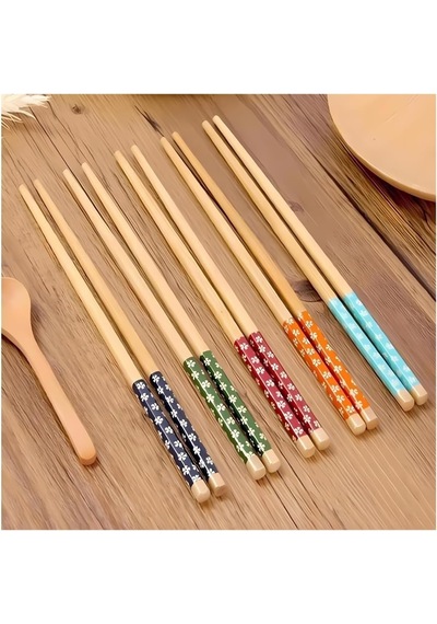 10 Adet Bambu Desenli Yıkanabilir Çin Çubuk - Sushi, Ramen Ve Noodle Yemek Çubukları Seti Diğer