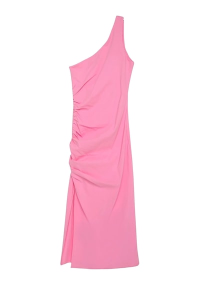Quzu Yırtmaç Ve Büzgülü Elbise Pembe Pembe