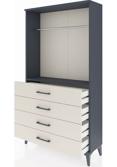 Arges Dolap Tek Raflı 4 Çekmeceli Tek Askılı 88x30x163 Antrasit-aytaşı Antrasit