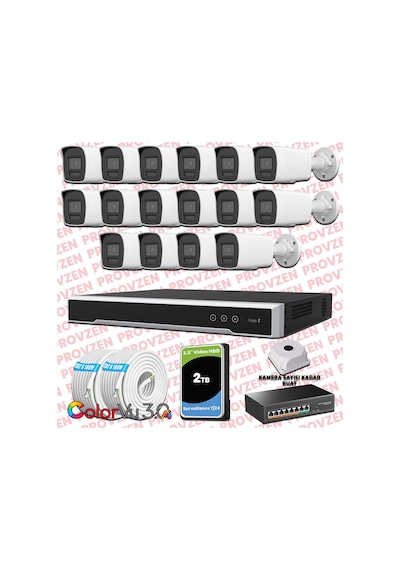 Provzen Hikvision 16 Kameralı 4mp Ip Colorvu 3.0 Güvenlik Sistemi Aı İnsan Araç Algılama Mikrofon Ve Işıklı Alarm