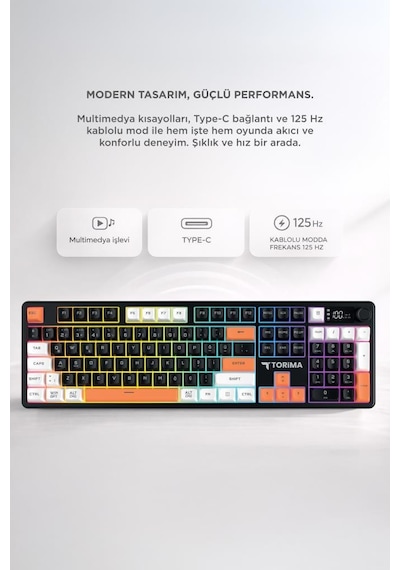 Torima TK14 Oyuncu Klavyesi RGB Işıklı Dijital Ekranlı 3 Modlu Mekanik Hisli Kablosuz Klavye