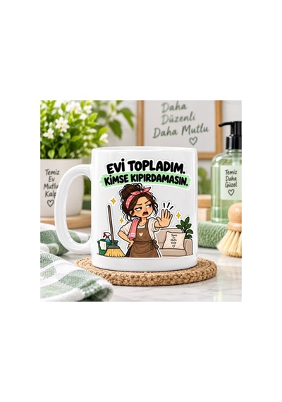Ev Düzeni Esprili Kupa Bardak Meslek Temalı Tasarım Beyaz Beyaz