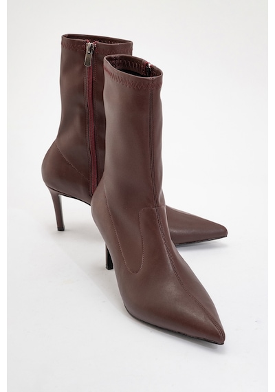 Luvishoes Luvi Shoes Thalin Koyu Bordo Sivri Burun Kadın İnce Topuklu Bot Koyu Bordo
