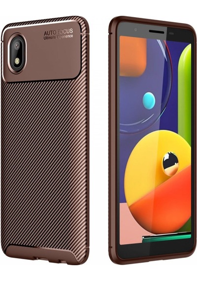 Newface Samsung Uyumlu Galaxy A01 Core Kılıf Auto Focus Karbon Kapak - Kahverengi Kahverengi