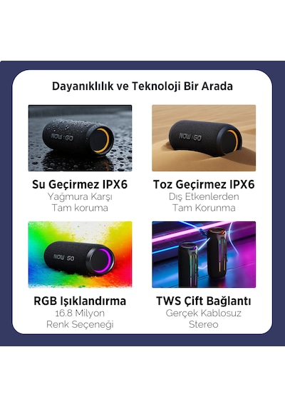 Nowgo F6 20w Rgb Speaker Su Geçirmez Taşınabilir Kablosuz Bluetooth Hoparlör Siyah