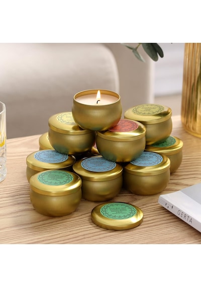 Kokulu Mumlar Hediye Seti, 16 Paket Doğal Soya Balmumu Seyahat Teneke Kavanoz Mumları Aile Toplantıları İçin 70 Ml Çok Renkli