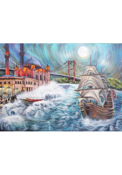 İstanbul Boğazı Ve Ortaköy Camii El Yapımı Akrilik Tablo 98x100 Cm