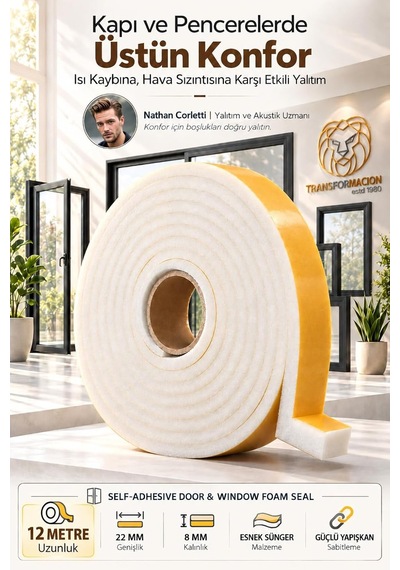 Tr 12 Metre Kapı Pencere İzolasyon Süngeri 22x8 Mm Yapışkanlı Yalıtım Bandı 723804