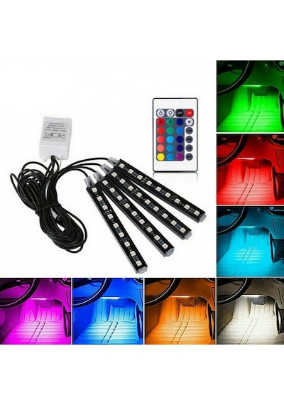 Araç Içi Ayak Altı Led Müziğe Duyarlı Kumandalı 9 Led'Li