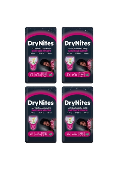 Drynites Kız Emici Gece Külodu 17-30 KG 4-7 Yaş 4 x 10 Adet 4'lü