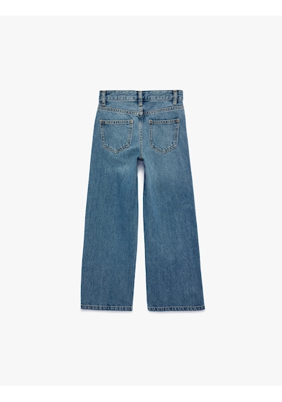 Koton Pamuklu Cepli Geniş Paça Denim Pantolon Orta İndigo 6skg40058ad İndigo