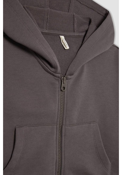 Defacto Kız Çocuk Kapüşonlu Fermuarlı Sweatshirt B9553A824SPGR311 Gri