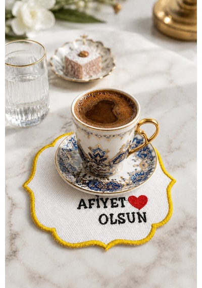 Gold Nakış İşlemeli 6'lı Kahve Yanı Sunum Peçetesi Çeyizlik Kahve Altı Sunum Peçetesi Zelmira Gümüş