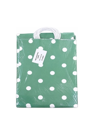 Kraft Çanta 31x12x41 Yeşil Puantiyeli 25 Adetli