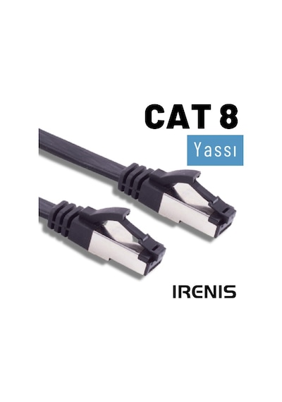 IRENIS CAT8 YASSI FTP LSNH Ethernet Patch Kablo, 1 Metre Siyah