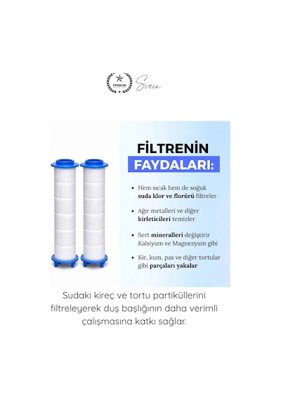 Filtre 2 Adet Duş Başlığı Filtresi Kireç Klor Pas Önleyici Yedek Filtre Seti Pamuk Su Arıtma Kartuş Standart