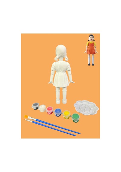 3d Squid Game Young Hee Doll Squid Game İn Ikonik Oyuncak Bebeği Ve Frontman 15 Cm Figür 2 Li Boyama Seti - Kendin Boya Hobi Ve Etkinlik Seti - Akrilik Boya + 4 Fırça