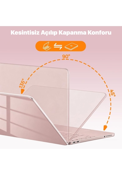 Macbook Neo 13 İnç A3404 Uyumlu Kılıf Kristal Kapak Şeffaf Parlak Tam Koruma Alt Üst Koruyucu Pembe