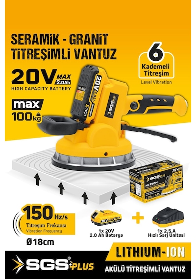 Sgs5415 20 Volt 2 Amper Akülü Titreşimli Vantuz Seramik Granit Mermer Kiremit Döşeme Makinesi