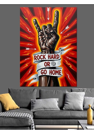Ahşap Tablo Rock Müzik El İşareti