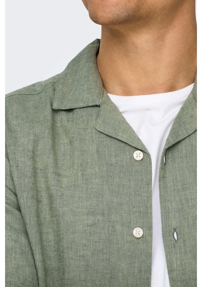 Only & Sons Erkek Onscaıden Kısa Kollu Keten Gömlek 22025116 Yeşil Yeşil