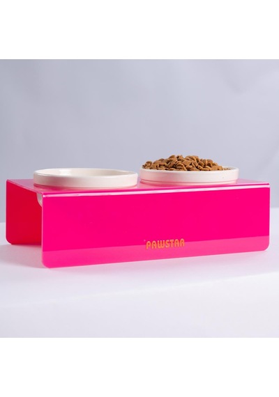 Fuşya İkili Seramik-pleksi Mama Ve Su Kabı-kedi Köpek Mama Su Kabı