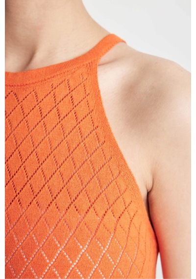 DeFacto Regular Fit Halter Yaka Triko Midi Elbise D2820AX24HSOG257