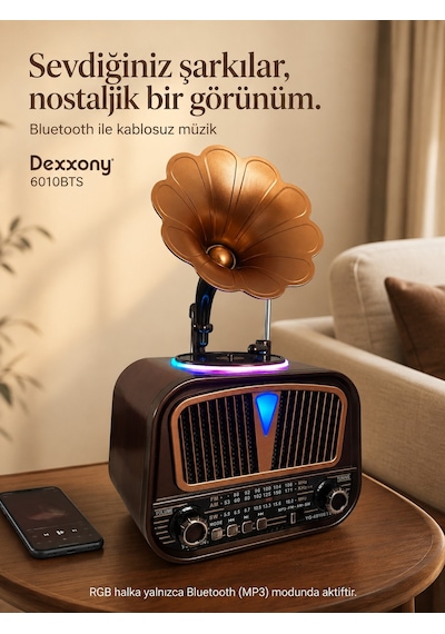 Dexxony Elite 6010bts Güneş Panelli Bluetooth Nostaljik Gramofon Radyo