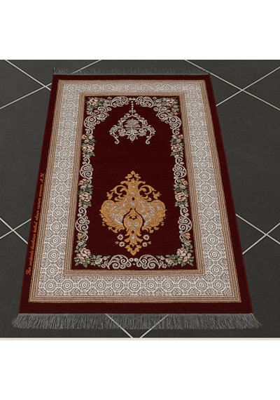 Tesbihane Kişiye Özel Nakış İşlemeli Çiçek Desenli Kendinden Saçaklı Kırmızı Renk Hediyelik Seccade