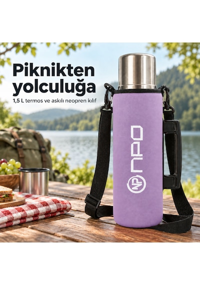 Npo Nt01 2 Katman Vakum Teknolojili 24h Sıcak 48h Soğuk 72h Buzlu Koruma Çelik Termos Lila Kılıflı