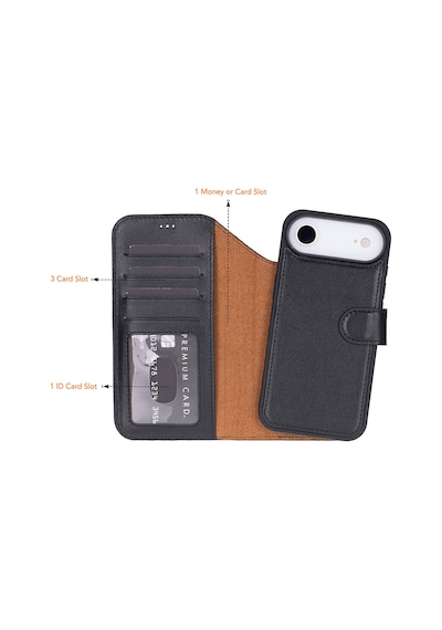Bloomcase Magic Wallet Crimson Red Hakiki Deri Apple Uyumlu iPhone 17 Air 6.5" Cüzdanlı Telefon Kılıfı Kırmızı