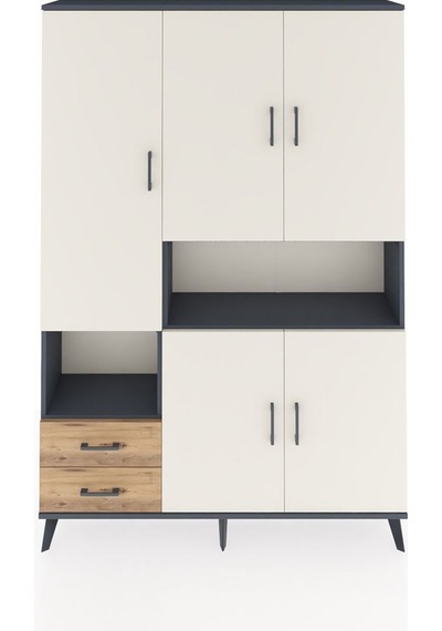 Arges Dolap 10 Raflı 2 Çekmeceli 5 Kapaklı 132x30x195 Antrasit-aytaşı/çam Aytası/atlas Çam