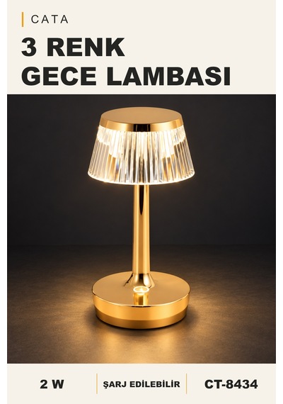 Cata 3 Renk Masa Lambası, Şarj Edilebilir Altın