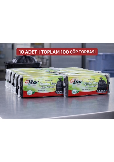 Star Plus Endüstriyel Jumbo Boy Atık Poşeti 80x110 Cm 10lu Dayanıklı Sanayi Tipi Atık Torbası 10 Adet