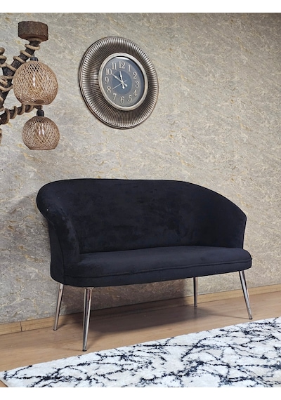 Zafir İkili Teddy Krom Kaplama Sivriltme Ayak Çay Seti Koltuk Tekli Berjer , Balkon, Salon, Ofis Siyah