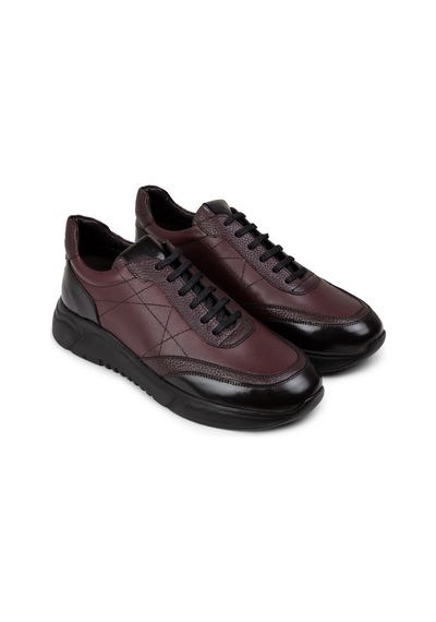 Deery Hakiki Deri Bordo Erkek Sneaker Ayakkabı - 01962Mbrde01 Bordo