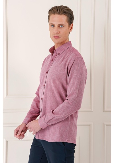 Efor Slim Fit Düğmeli Yaka %100 Pamuk Klasik Bordo Gömlek Gk 723 Bordo