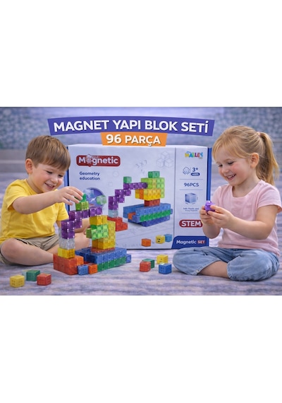 Magnet Yapı Blok Seti 96 Parça Manyetik Stem Eğitici Zeka Ve İnşa Oyuncak Seti