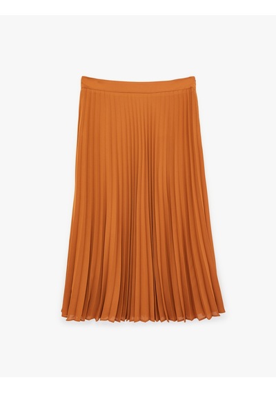 Koton Krep İnce Pileli Yüksek Bel Midi Etek Kiremit 6sak70076uw Terracotta
