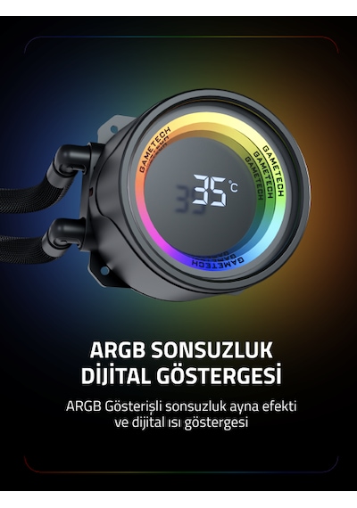 Gametech Hydra Siyah Ahd360mm Isı Dereceli Argb Sıvı Soğutma