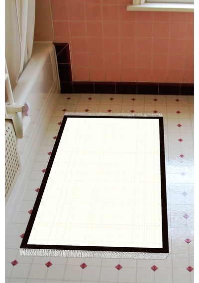 Kaymaz Taban Djt Banyo Mutfak Salon Halı Trend Saçaklı Dokuma Desen E5007 Açık Krem