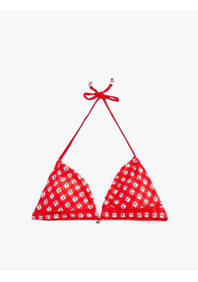 Koton Koton X Sibil Çetinkaya - Charm Detaylı Kareli Kiraz Baskılı Bikini Üstü Kırmızı Desenli 6sak10090mm