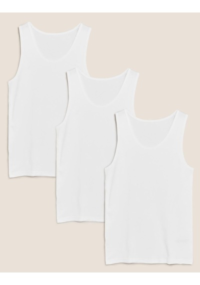 Marks & Spencer Saf Pamuklu 3'lü Atlet Seti T14005700d Beyaz