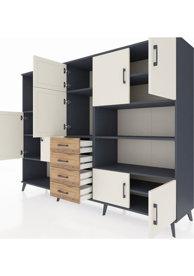 Hyperion Dolap 9 Raflı 4 Çekmeceli 8 Kapaklı 220x44x163 Antrasit- Antrasit-aytaşı/çam Hyperion Dolap 9 Raflı 4 Çekmeceli 8 Kapaklı 220x44x163 Antrasit- Antrasit-aytaşı/çam