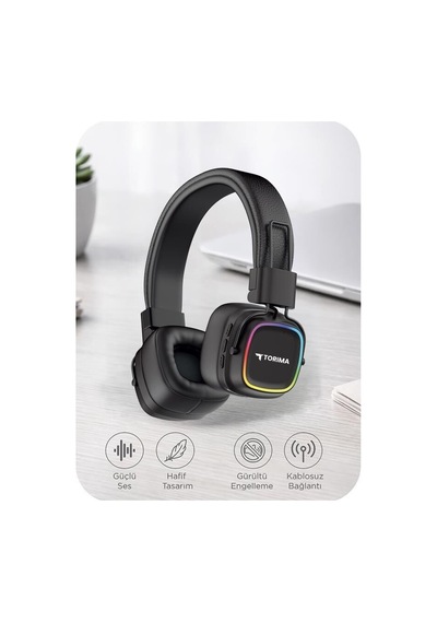 Özel Üretim Bluetooth Kulaklık Rgb Işıklı Hd12 Siyah Estetik Müzik Yumuşak