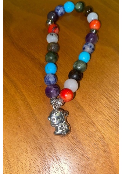 Çin Takvimi Burçları Çharm 7 Çakra Doğal Taş Bileklik Hand Made El İşi Feng Shui Ejderha Yılı Koruyucu Hayvan Monkey Maymun Objeli Çok Renkli