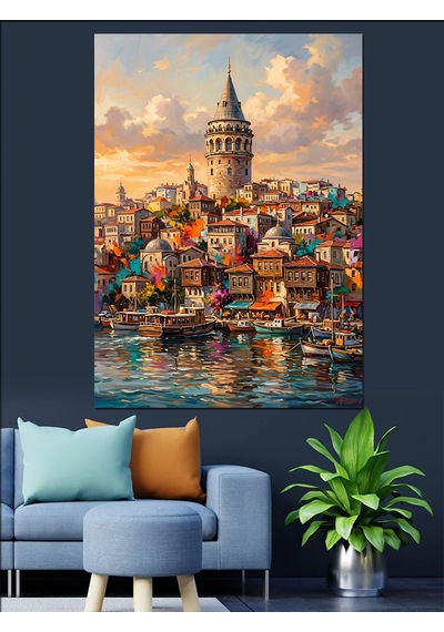 Galata Kulesi Ve İstanbul Manzara Dekoratif Kanvas - Mdf Ahşap Tablo