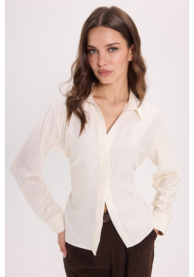 Tudors Kadın Slim Fit Dar Kesim Bel Ve Sırt Bağlamalı Ekru Gömlek-52081