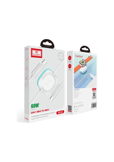 60w Type-c To Type-c Ve 2.5w Kablosuz Saat Şarj Çıkışlı 2in1 Pd Hızlı Şarj Kablosu Watch Şarj Aleti